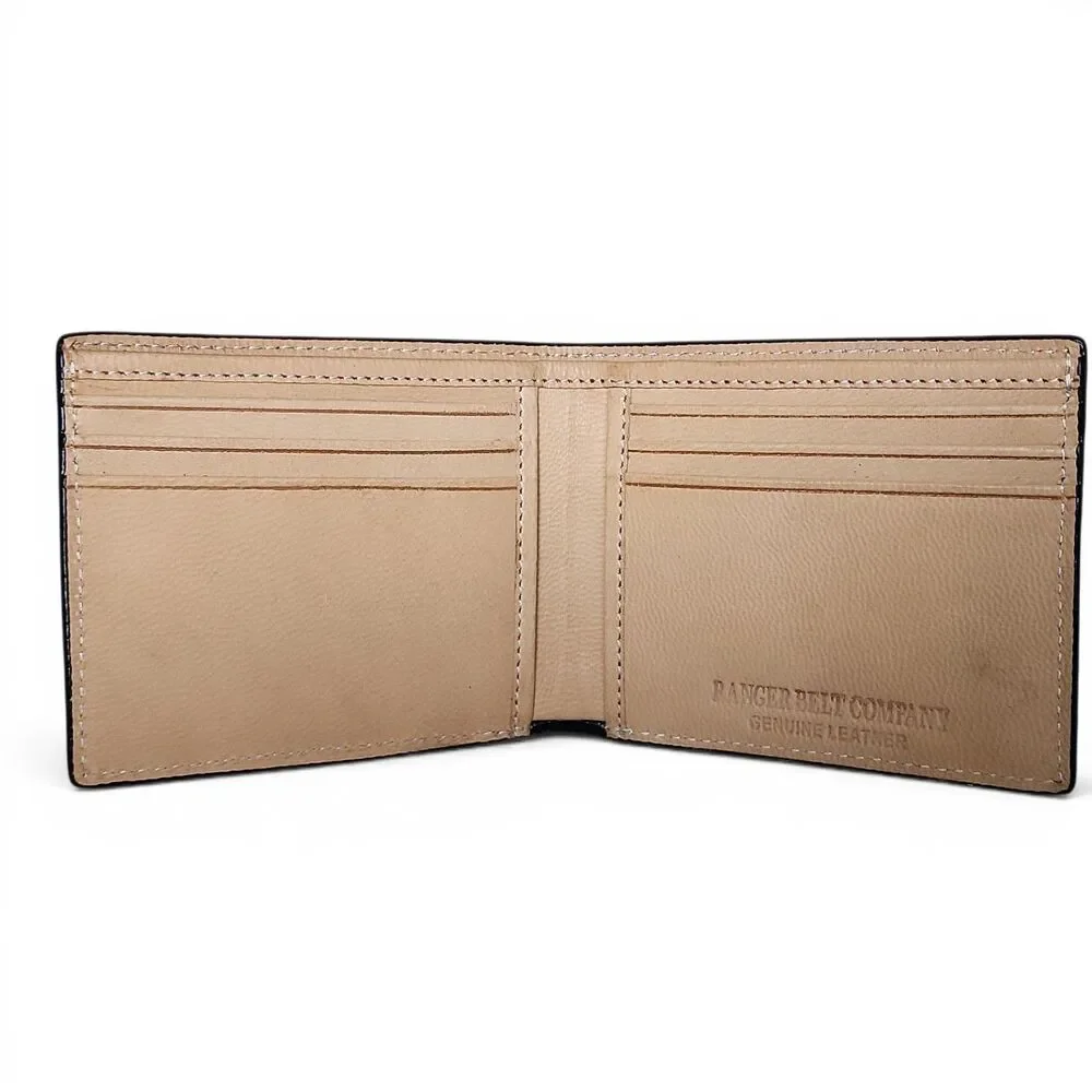 Ranger Belt Co H-306B Tooled Leather Bifold Wallet Basketweave Floral Brown NWT